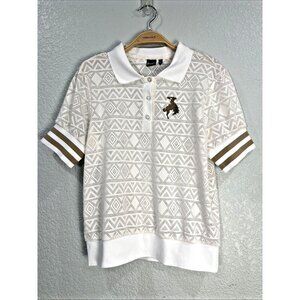 Cruel Denim Polo Shirt Womens M White Sheer Lace Mesh Country Preppy Y2K Cowgirl